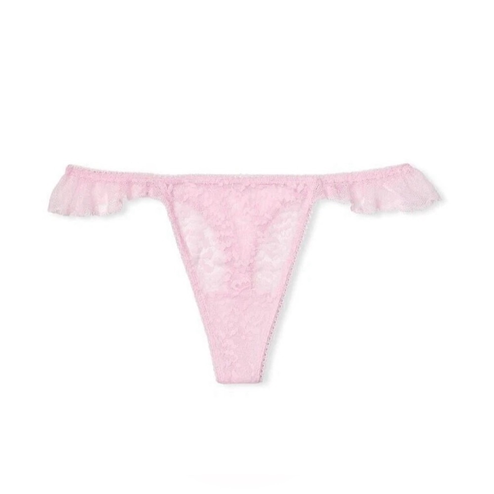 Victoria’s Secret Thong Panty Soft Pink Lacie Ruffle Medium NWT